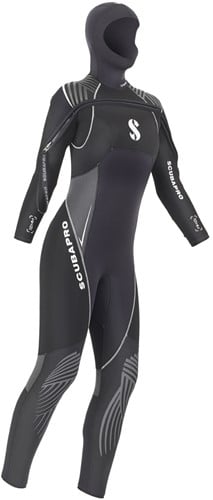 Black wetsuit with brand logo on a white background